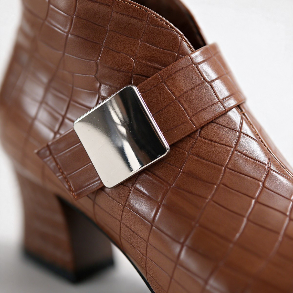 Women's Croc Block Boots | Buckle Strap & Side Zip
