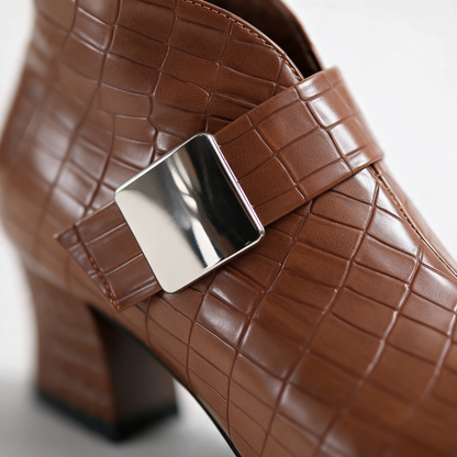 Women's Croc Block Boots | Buckle Strap & Side Zip