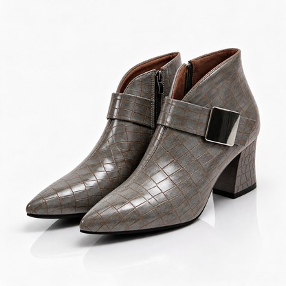 Women's Croc Block Boots | Buckle Strap & Side Zip