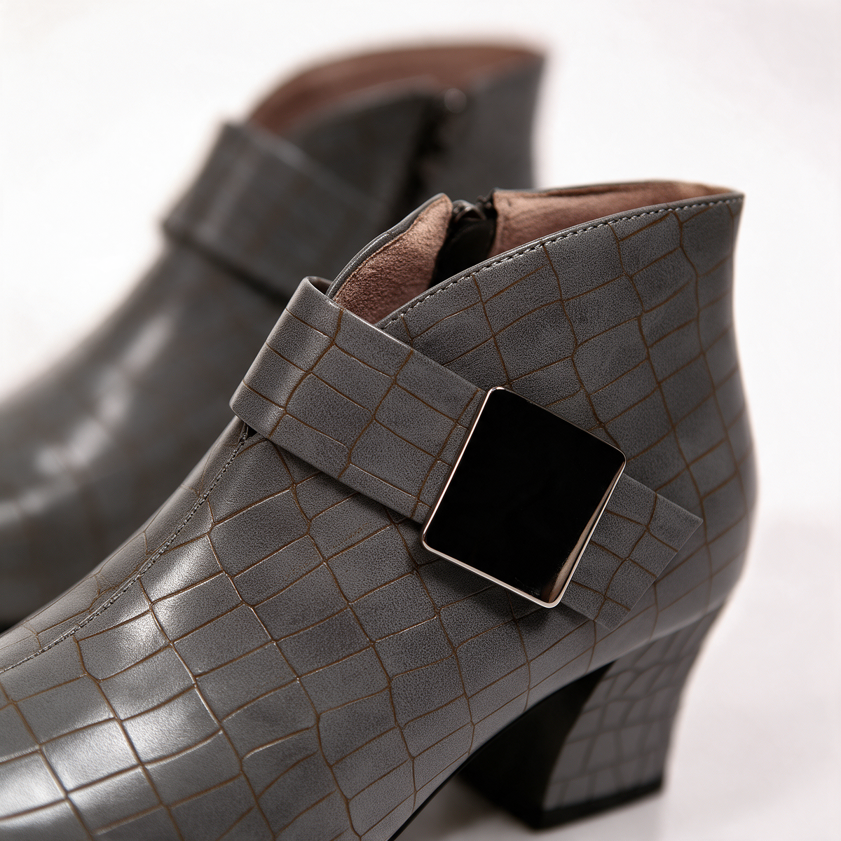 Women's Croc Block Boots | Buckle Strap & Side Zip