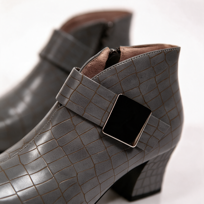 Women's Croc Block Boots | Buckle Strap & Side Zip
