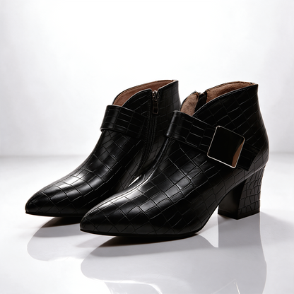 Women's Croc Block Boots | Buckle Strap & Side Zip