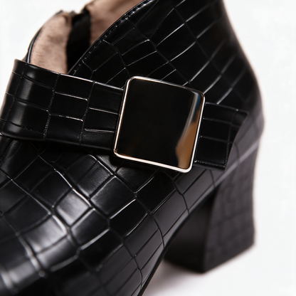 Women's Croc Block Boots | Buckle Strap & Side Zip