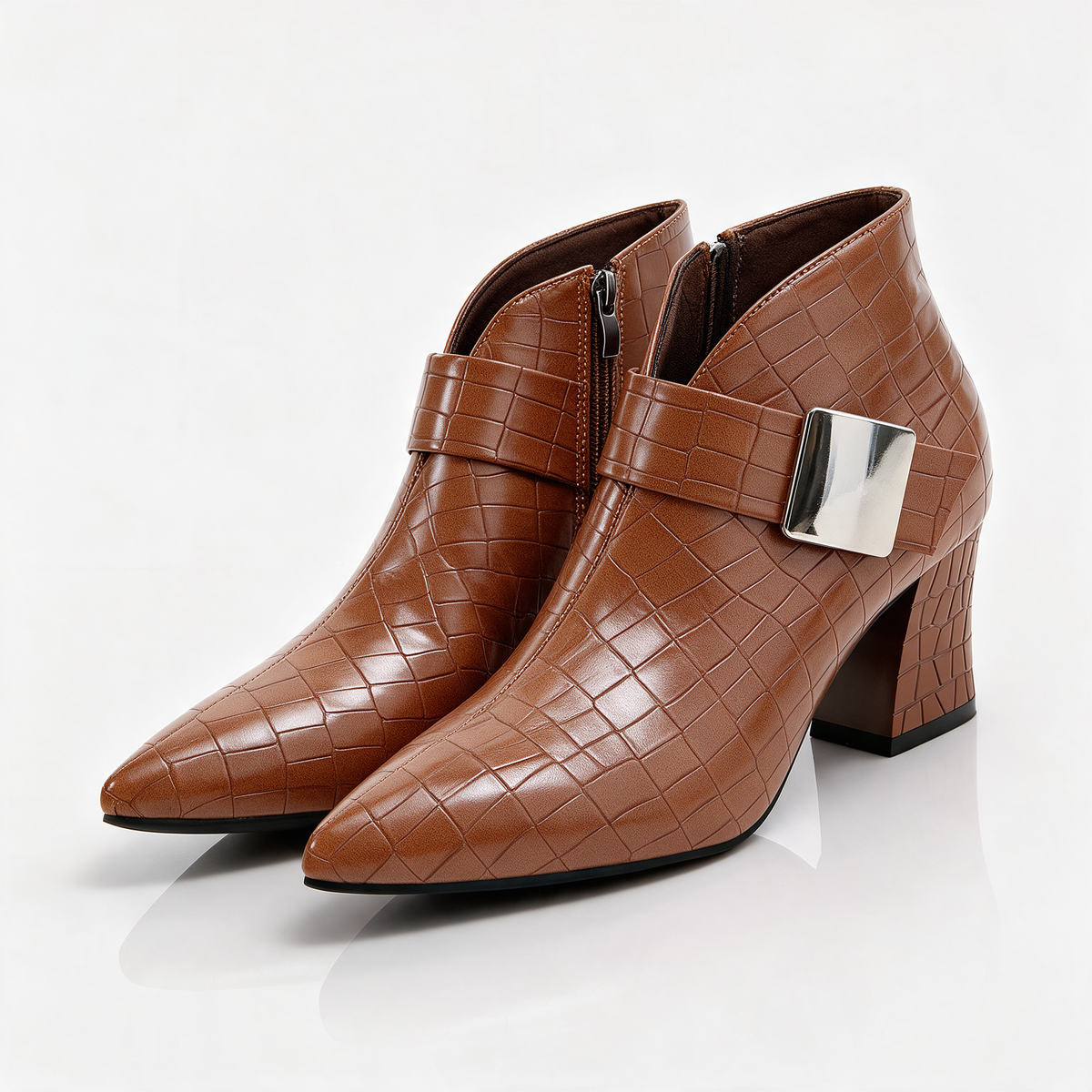 Women's Croc Block Boots | Buckle Strap & Side Zip