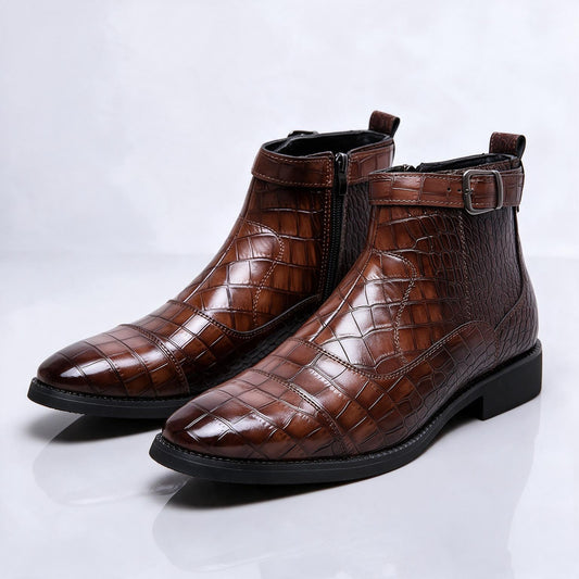 Women's Croc-Embossed Zip Boots | Side Zip & Cushioned Comfort