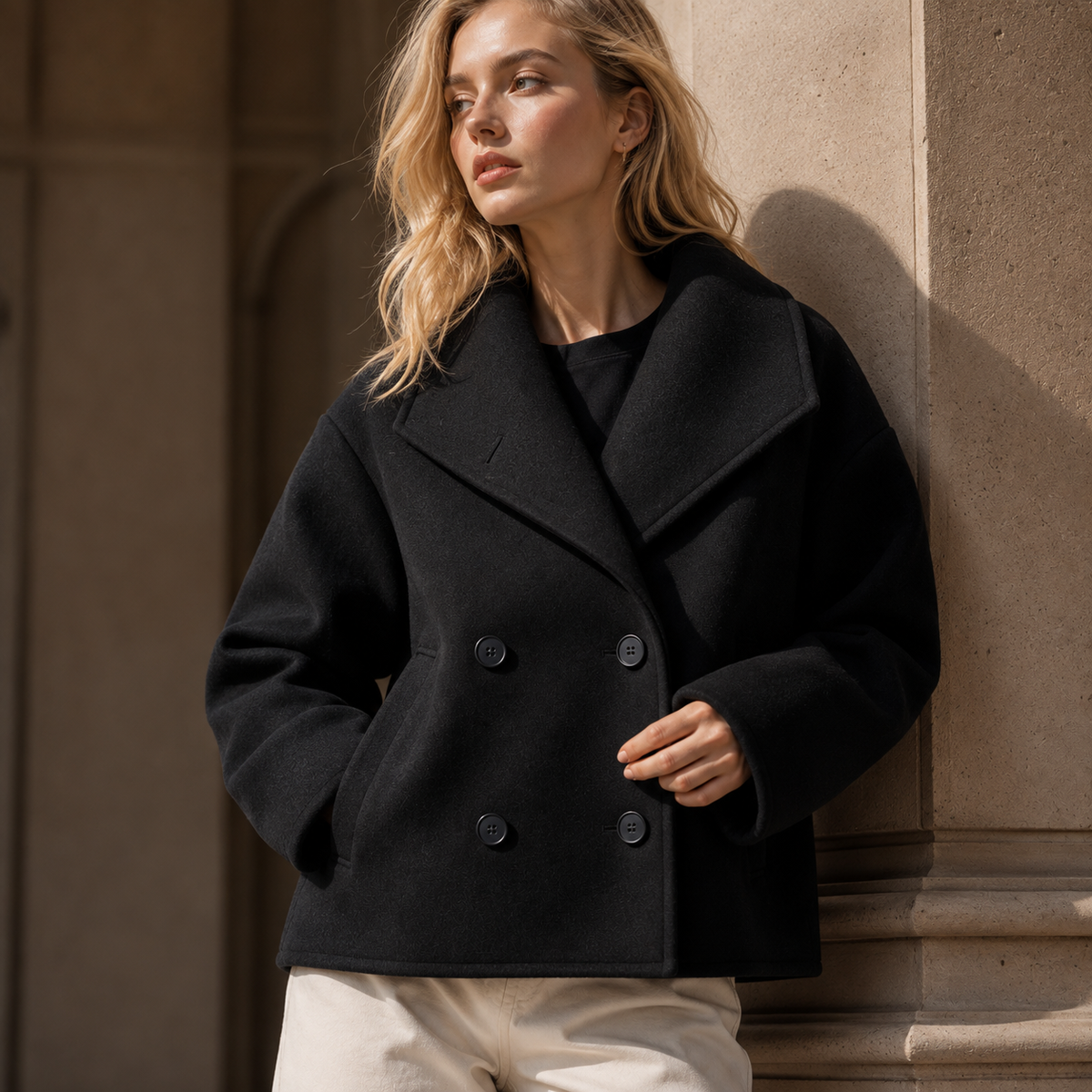 Women's Crop Coat | Oversized Collar & Cosy Finish