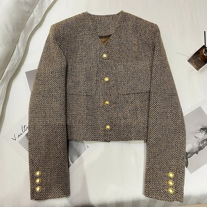 Women's Cropped Jacket | Button-Front & Collarless Design