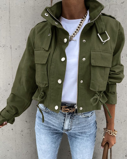 Women's Cropped Utility Jacket | Adjustable Fit & Button-Down