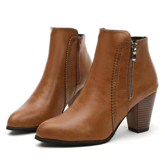 Women's Fashion Boots Coarse Low Heel Retro Zip with Non Slip Soles