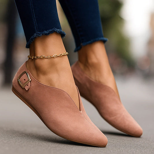 Women's Flat Loafers | Pointed Toe & Side Buckle