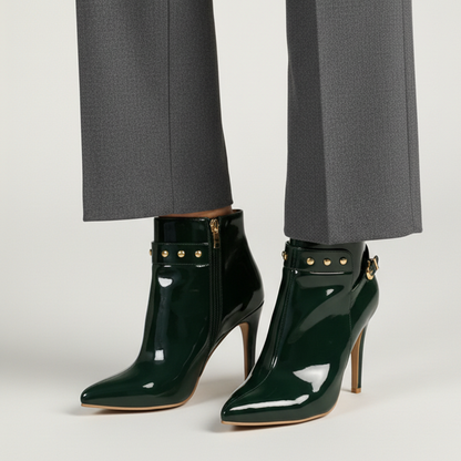Women's Gloss Boots | Stiletto Heel & Metal Stud Detail