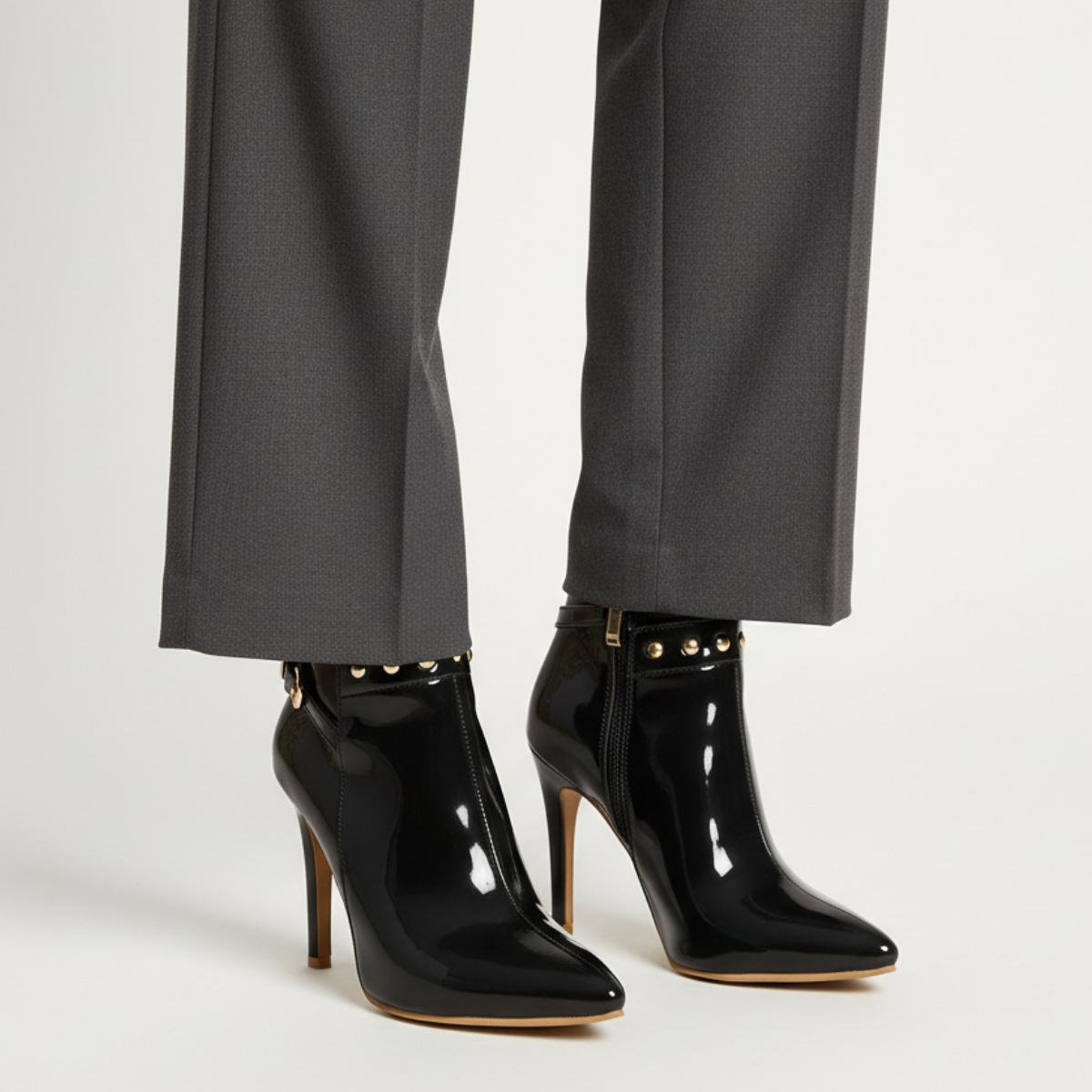 Women's Gloss Boots | Stiletto Heel & Metal Stud Detail