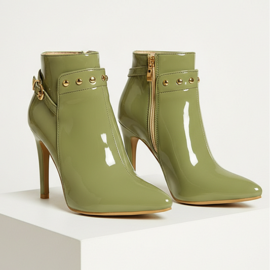 Women's Gloss Boots | Stiletto Heel & Metal Stud Detail
