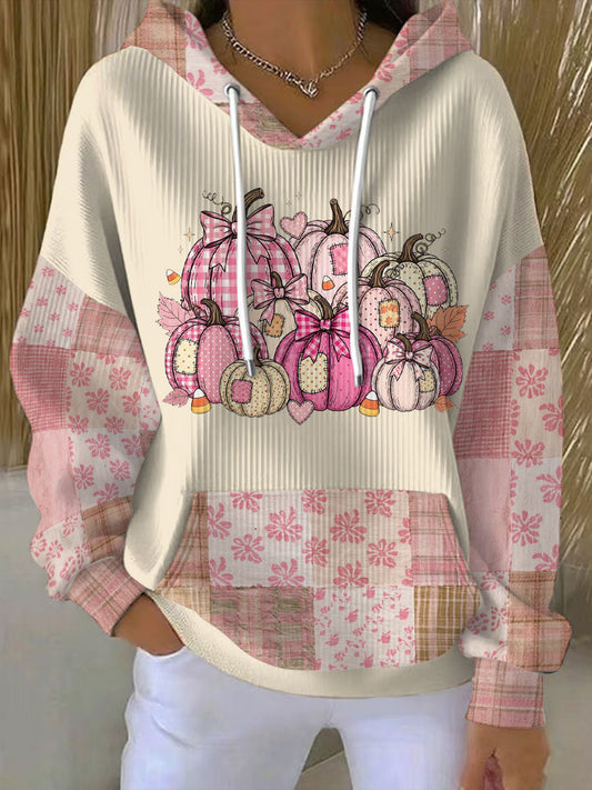 Women's Graphic Hoodie | Pumpkin Patchwork Detail