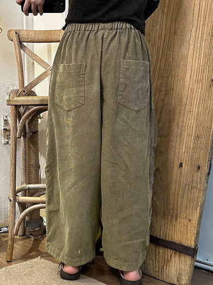 Women's Harem Pants Retro Elastic Waist Ankle Length with Side Pockets