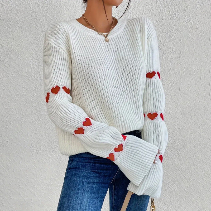 Women's Heart Pattern Jumper | Ribbed Knit & Relaxed Fit