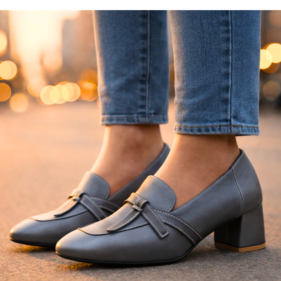 Women's Heeled Loafers | Ribbon Strap Detail