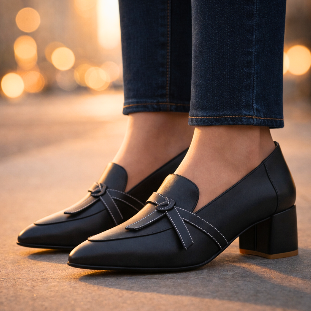 Women's Heeled Loafers | Ribbon Strap Detail