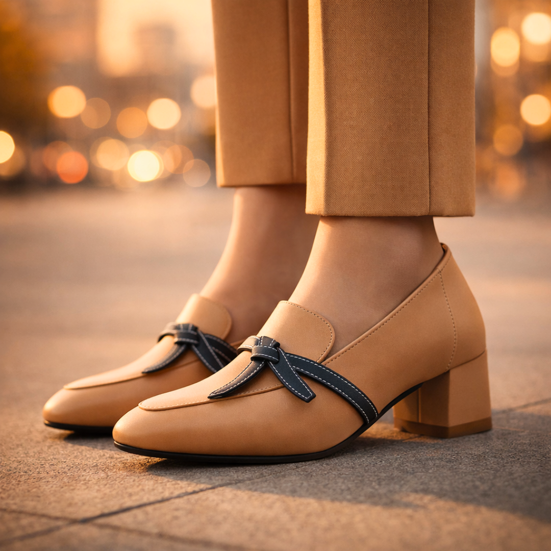 Women's Heeled Loafers | Ribbon Strap Detail