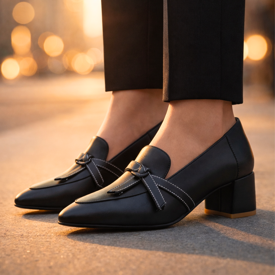 Women's Heeled Loafers | Ribbon Strap Detail