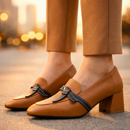 Women's Heeled Loafers | Ribbon Strap Detail
