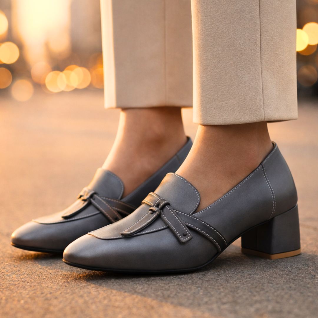 Women's Heeled Loafers | Ribbon Strap Detail
