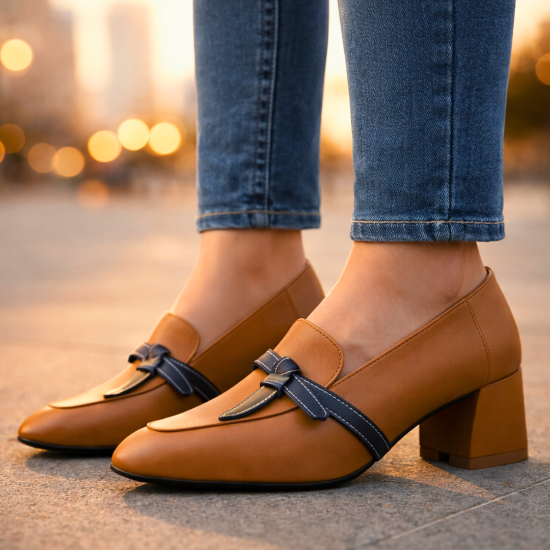 Women's Heeled Loafers | Ribbon Strap Detail