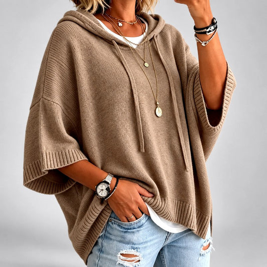 Women's Hooded Knit Sweater | Oversized Batwing Fit
