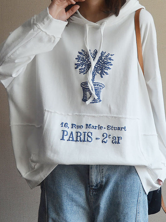 Women's Hooded Sweatshirt | Plant Print & Front Pocket