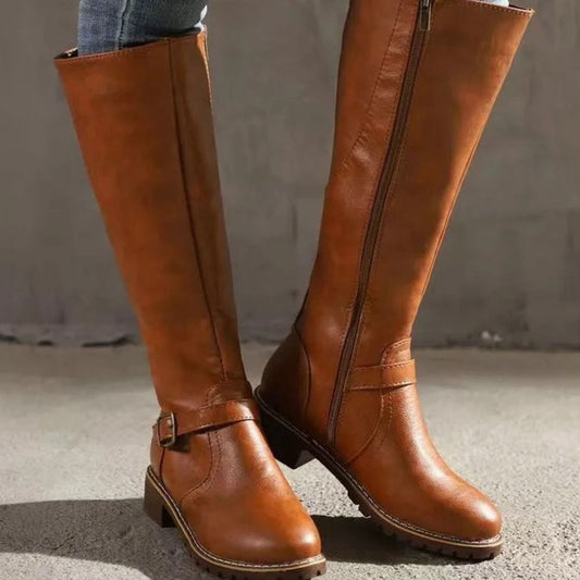 Women's Knee-High Boots | Block Heel & Buckle Strap