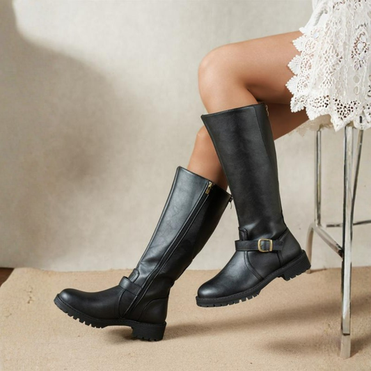 Women's Knee-High Boots | Block Heel & Buckle Strap