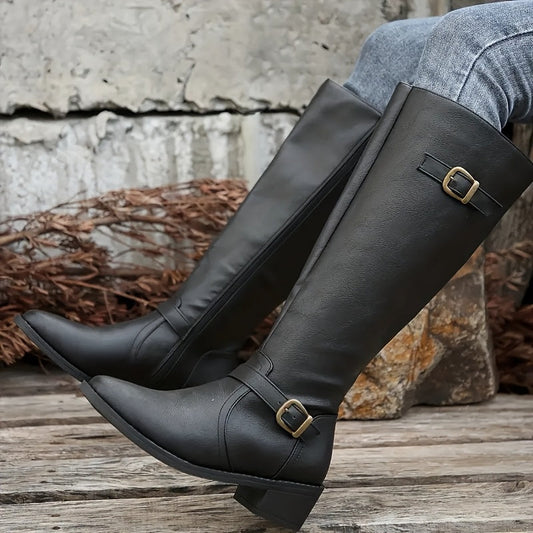 Women's Knee High Boots | Double Buckle Design
