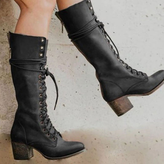 Women's Knee-High Boots | Lace-Up & Block Heel