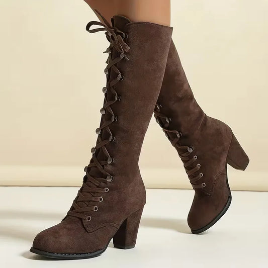 Women's Knee-High Lace-Up Boots | Block Heel & Secure Fit