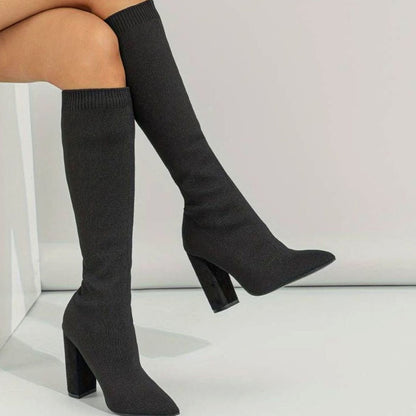 Women's Knee-High Sock Boots | Block Heel & Pointed Toe