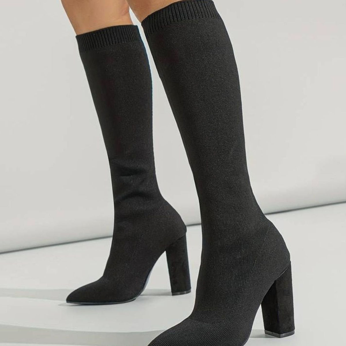 Women's Knee-High Sock Boots | Block Heel & Pointed Toe