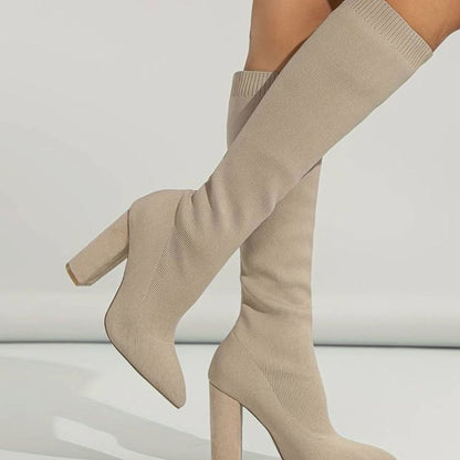 Women's Knee-High Sock Boots | Block Heel & Pointed Toe
