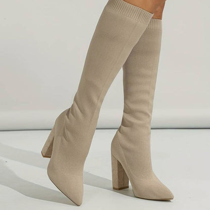 Women's Knee-High Sock Boots | Block Heel & Pointed Toe