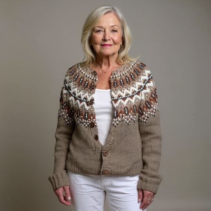 Women's Knit Cardigan | Patterned Yoke & Cosy Comfort