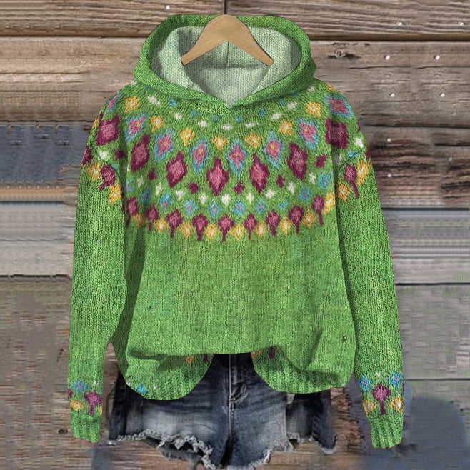 Women's Knit Hoodie | Nordic Pattern Design