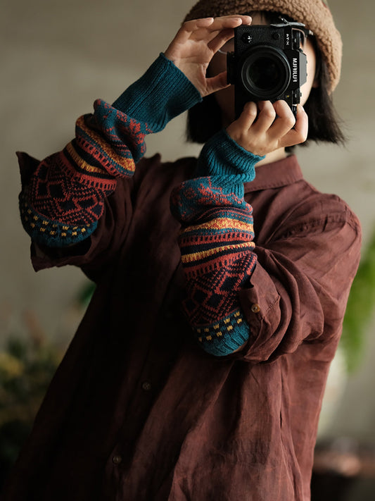 Women's Knit Sleeves Ethnic Print Elasticated Warm with Ribbed Cuffs