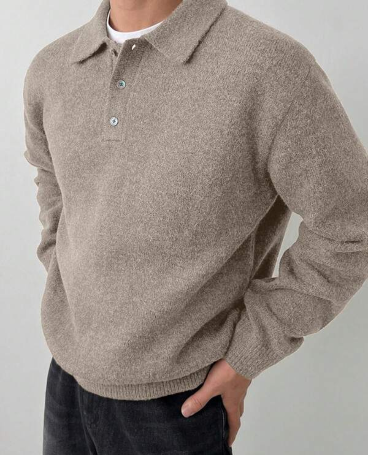 Women's Knit Sweater Polo Collar Ribbed Cuffs with Button Plackets