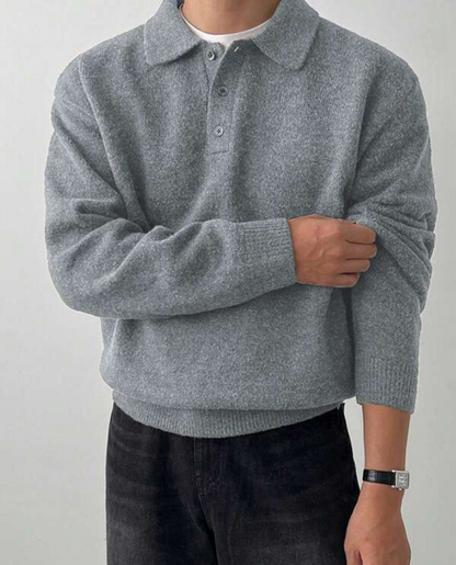 Women's Knit Sweater Polo Collar Ribbed Cuffs with Button Plackets