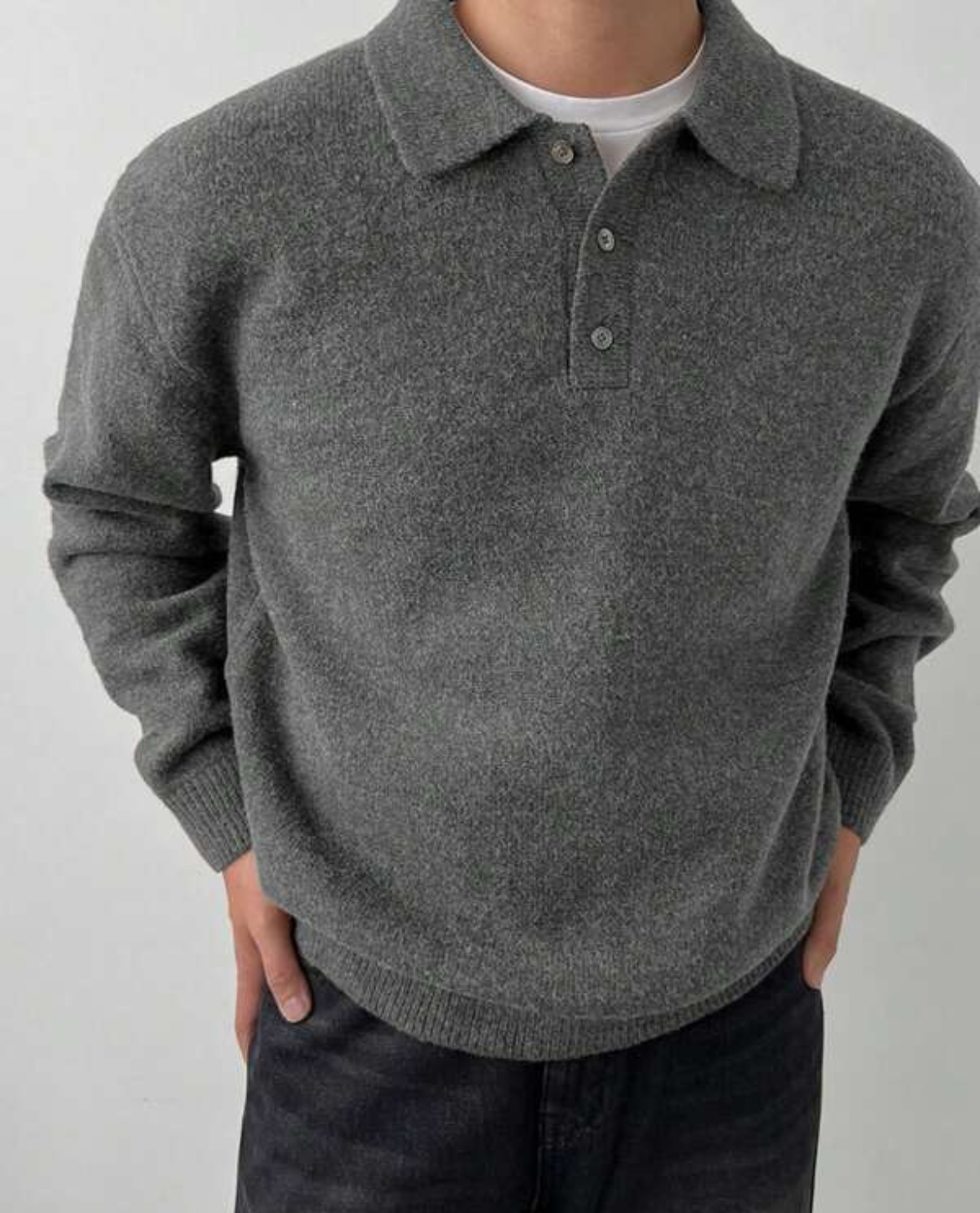 Women's Knit Sweater Polo Collar Ribbed Cuffs with Button Plackets