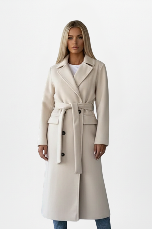 Women's Long Coat | Belted Waist & Tailored Collar