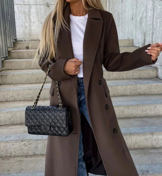 Women's Long Coat | Double-Breasted & Tailored Fit
