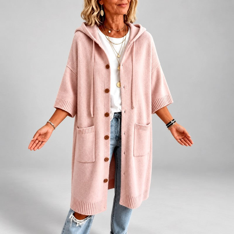 Women's Long Hooded Cardigan | Button Front & Pockets