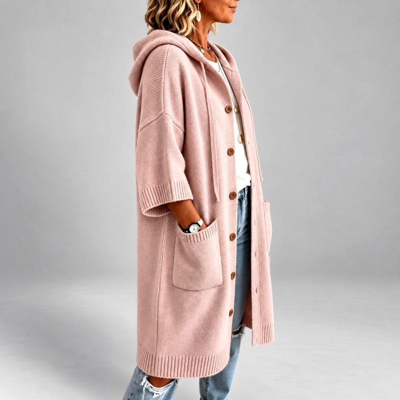 Women's Long Hooded Cardigan | Button Front & Pockets