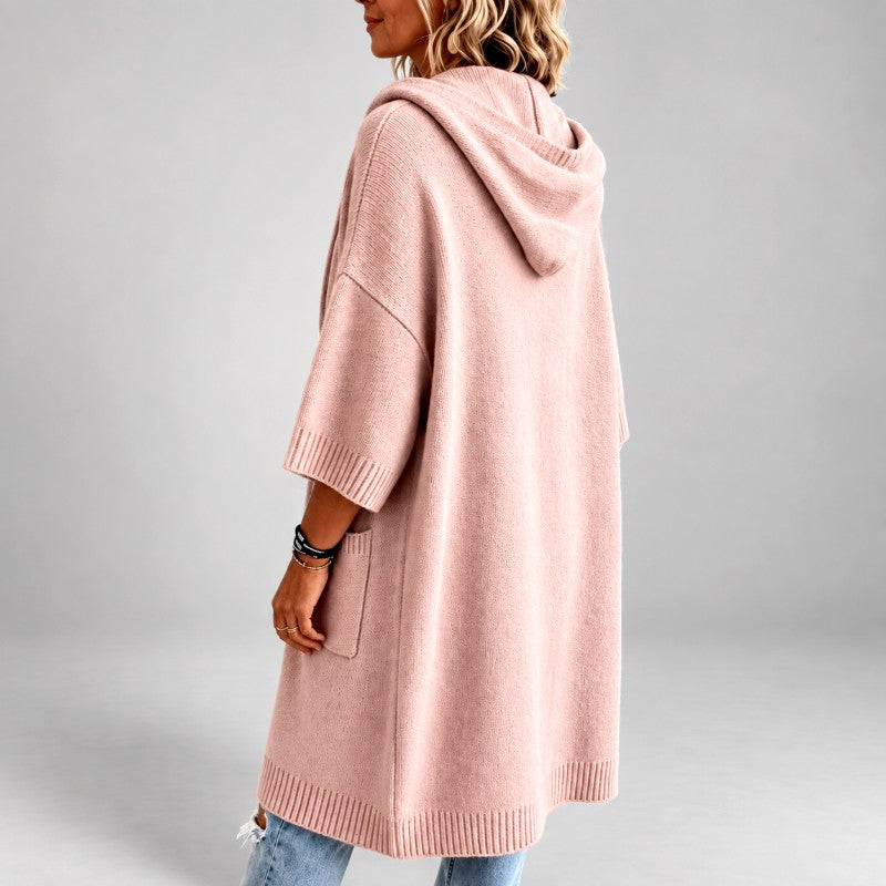 Women's Long Hooded Cardigan | Button Front & Pockets