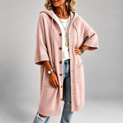 Women's Long Hooded Cardigan | Button Front & Pockets